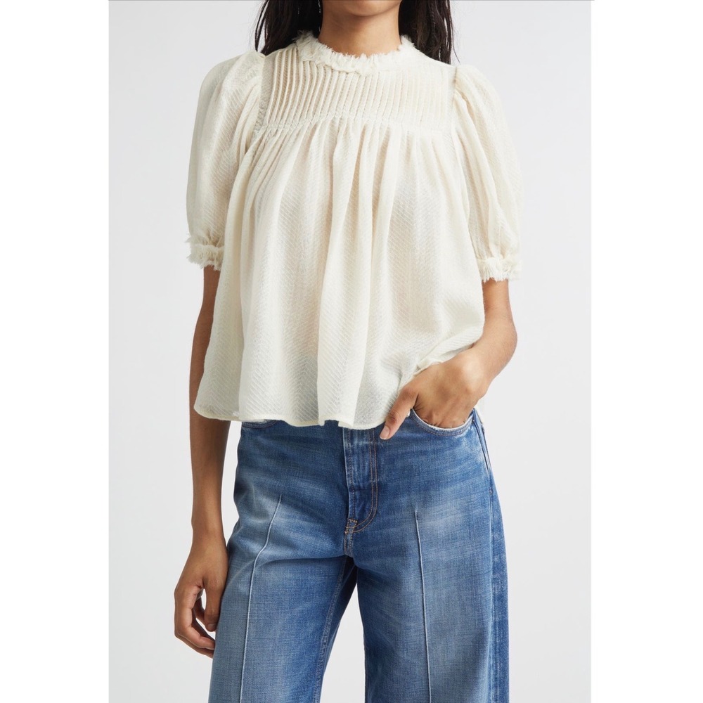 ULLA JOHNSON Karlyn Pintuck Wool Trapeze Top Ivory Sheer Babydoll Size 4
